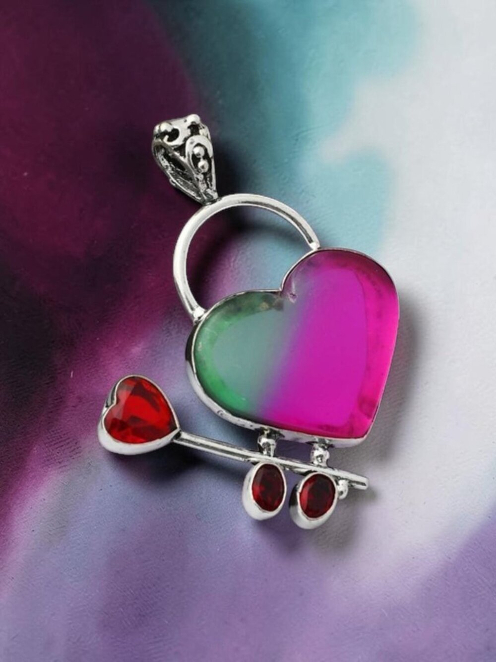 Bi Color Tourmaline Garnet Gemstone Heart Pendant 2.24"